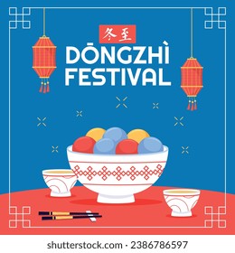 Happy Dongzhi festival background. Translate: Dongzhi festival celebration. Winter Solstice Festival. December 22. Cartoon Vector illustration template for Poster, Banner, Greeting, Card, Flyer, Post.