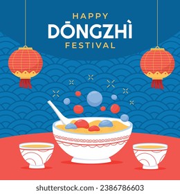 Happy Dongzhi festival background. Translate: Dongzhi festival celebration. Winter Solstice Festival. December 22. Cartoon Vector illustration template for Poster, Banner, Greeting, Card, Flyer, Post.