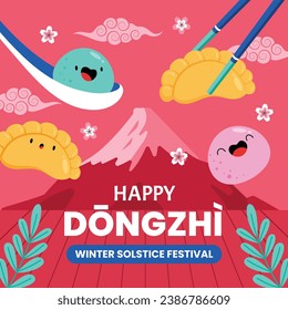 Happy Dongzhi festival background. Translate: Dongzhi festival celebration. Winter Solstice Festival. December 22. Cartoon Vector illustration template for Poster, Banner, Greeting, Card, Flyer, Post.