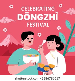 Happy Dongzhi festival background. Translate: Dongzhi festival celebration. Winter Solstice Festival. December 22. Cartoon Vector illustration template for Poster, Banner, Greeting, Card, Flyer, Post.