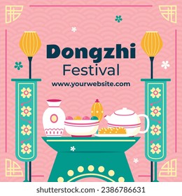 Happy Dongzhi festival background. Translate: Dongzhi festival celebration. Winter Solstice Festival. December 22. Cartoon Vector illustration template for Poster, Banner, Greeting, Card, Flyer, Post.