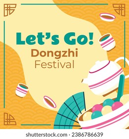 Happy Dongzhi festival background. Translate: Dongzhi festival celebration. Winter Solstice Festival. December 22. Cartoon Vector illustration template for Poster, Banner, Greeting, Card, Flyer, Post.