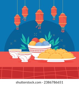 Happy Dongzhi festival background. Translate: Dongzhi festival celebration. Winter Solstice Festival. December 22. Cartoon Vector illustration template for Poster, Banner, Greeting, Card, Flyer, Post.