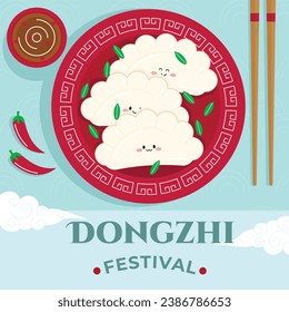 Happy Dongzhi festival background. Translate: Dongzhi festival celebration. Winter Solstice Festival. December 22. Cartoon Vector illustration template for Poster, Banner, Greeting, Card, Flyer, Post.