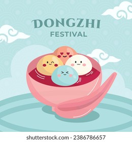 Happy Dongzhi festival background. Translate: Dongzhi festival celebration. Winter Solstice Festival. December 22. Cartoon Vector illustration template for Poster, Banner, Greeting, Card, Flyer, Post.