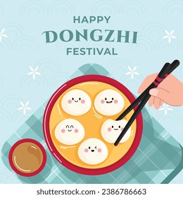 Happy Dongzhi festival background. Translate: Dongzhi festival celebration. Winter Solstice Festival. December 22. Cartoon Vector illustration template for Poster, Banner, Greeting, Card, Flyer, Post.