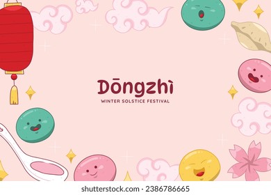 Happy Dongzhi festival background. Translate: Dongzhi festival celebration. Winter Solstice Festival. December 22. Cartoon Vector illustration template for Poster, Banner, Greeting, Card, Flyer, Post.