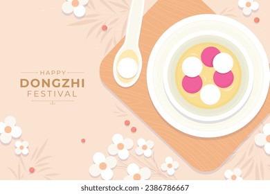 Happy Dongzhi festival background. Translate: Dongzhi festival celebration. Winter Solstice Festival. December 22. Cartoon Vector illustration template for Poster, Banner, Greeting, Card, Flyer, Post.