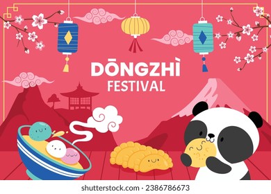 Happy Dongzhi festival background. Translate: Dongzhi festival celebration. Winter Solstice Festival. December 22. Cartoon Vector illustration template for Poster, Banner, Greeting, Card, Flyer, Post.