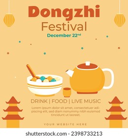 Happy Dongzhi festival Social Media Templates , flyer, poster vector illustration. Winter Solstice Festival. December 2