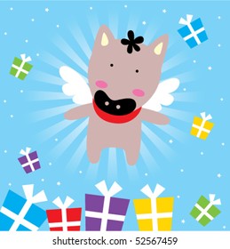happy donkey angel christmas tag