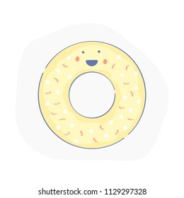 Happy donut, bagel. Cute funny tasty donut character. Flat outline baked doughnut vector illustration, bakery food collection.