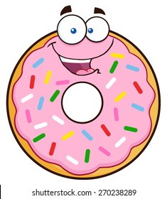 Happy Donut Cartoon Character With Sprinkles. Vector Illustration Isolated On White