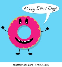 banner feliz del día de los donut con carácter y burbuja de lanzas