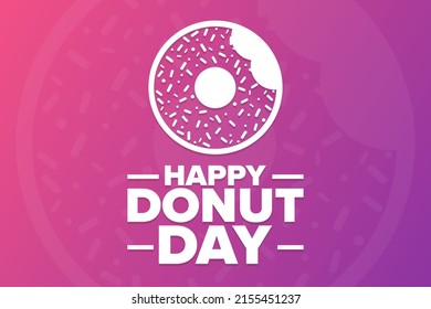 Happy Donut Day. Holiday concept. Template for background, banner, card, poster with text inscription. Vector EPS10 illustration