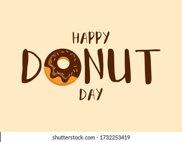 Happy Donut Day inscription with chocolate donut vector. National Donut Day vector. Donut with chocolate icing icon vector. American delicacy food vector