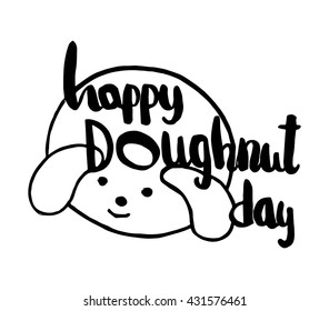 happy donut day on white background. hand drawn  illustration. Modern Calligraphy