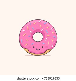 Happy donut - doughnut cartoon character vector illustration
