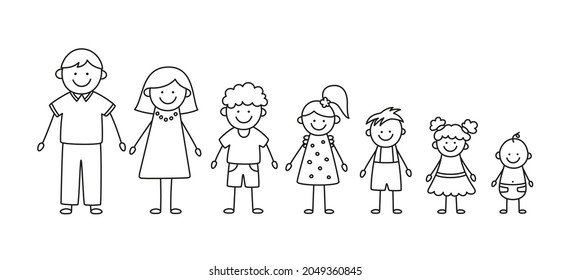 Happy doodle stick mans family  Set hand drawn figure family  Mother  father   kids  Vector illustration isolated in doodle style white background 