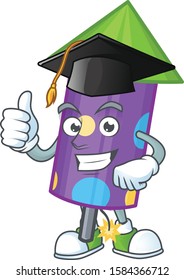 Happy dot fireworks rocket wearing a black Graduation hat