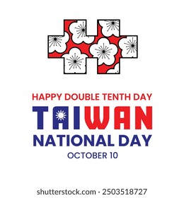 Happy Double Tenth Day Taiwan National Day Banner - Celebrating October 10 with Plum Blossom Design and Patriotic Colors