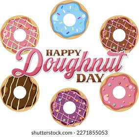 Happy doughnut day in June logo illustration