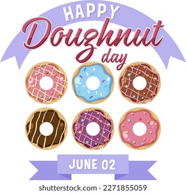 Happy doughnut day in June logo illustration