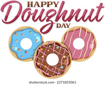 Happy doughnut day in June logo illustration