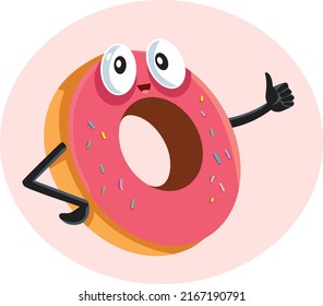 
Happy Doughnut Mascot with thumbs up Vector Cartoon Character. Funny donut making Ok gesture of approval
