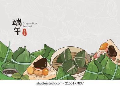 Happy dragon boat festival background template with rice dumpling Premium Vector