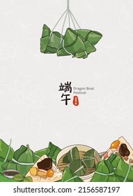 Happy Dragon Boat Festival Background Template With Rice Dumpling Premium Vector