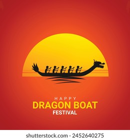 Feliz Festival del Barco Dragón. Happy Dragon Boat Festival anuncios creativos diseño, Vector, ilustración, 3d