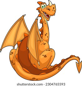 Happy Dragon Cartoon Character. Vector Hand Drawn Illustration Isolated On Transparent Background