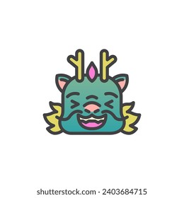 Happy dragon face emoticon filled outline icon, line vector sign, linear colorful pictogram isolated on white. New Year symbol, logo illustration. Vector graphics