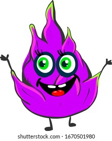 Happy dragon fruit, illustration, vector on white background.