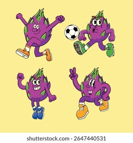 Happy Dragon fruit Mascot Character in Different Pose