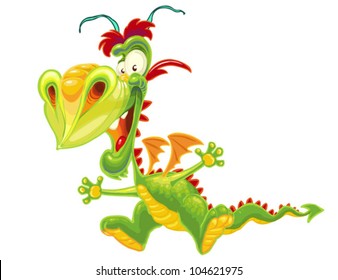 Happy dragon on white background