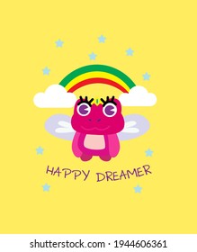 happy dreamer with fairy frog illustration, vector background