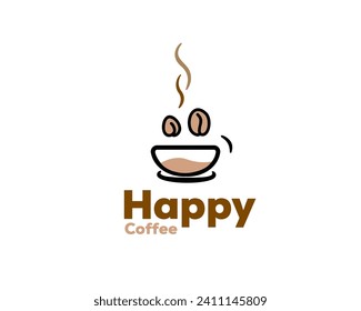 happy drink coffee bean logo icon symbol design template illustration inspiration