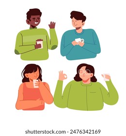 Happy drinking cartoon character set in modern style vector illustration