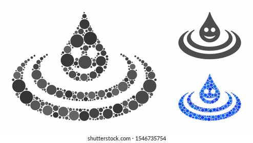 Happy drop Ripple composition of filled circles in different sizes and color tones, based on happy drop Ripple icon. Vector filled circles are composed into blue collage.