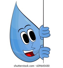 Happy Drop Of Water With Banner. Vector Illustration Retro Cartoon.