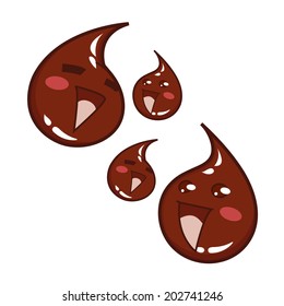 Happy Drops of Warm Chocolate Smiling and Jumping - Cartoon Mascots Vector Illustration. Happily smiling drops of chocolate, drawn in a cartoon characters style, with open and closed eyes. (EPS)