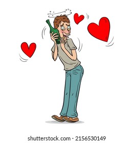 A happy drunk man with smiling holding a wine bottle, Alcoholism, alcohol addiction, illustrator vector cartoon drawing