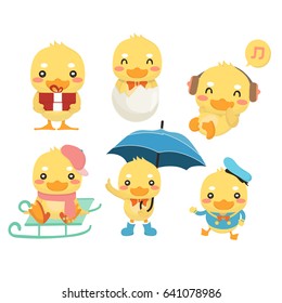 Happy duck cartoon collection set.