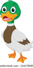 Happy duck cartoon, isolated on white background