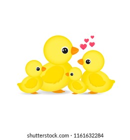 Happy Duck family cartoon with heart.