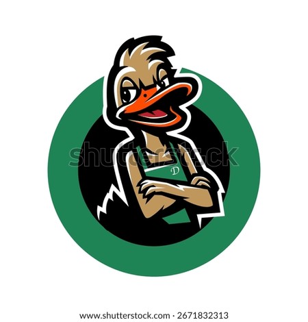 Happy duck logo mascot design in a circle for food business