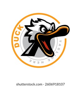 Happy duck mascot logo for restaurant and cafe