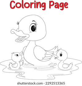 happy duck vector illustration for kids. Coloring book